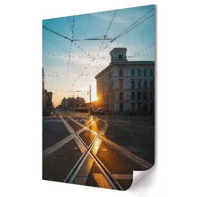 Poster de perete cu apus de soare peste șinele de tramvai