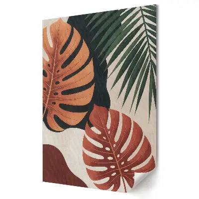 Tablou canvas cu grafică murală reprezentând frunze tropicale în stil modern