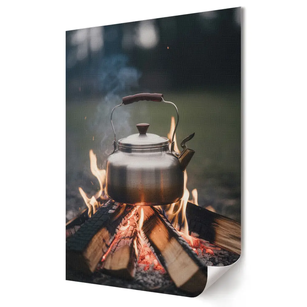 Poster de perete Ceai de la un foc de tabără în pădure