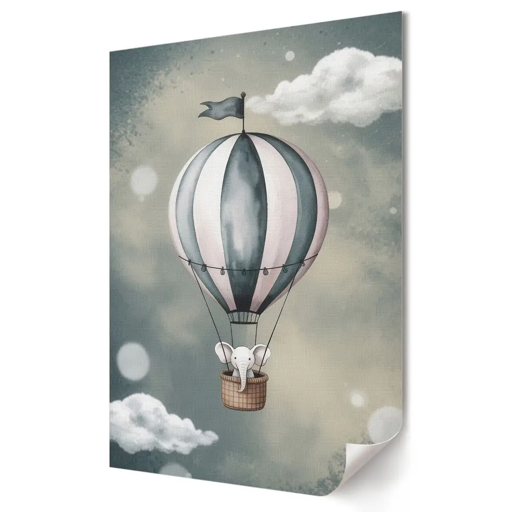 Poster decorativ cu elefant și balon pe cer