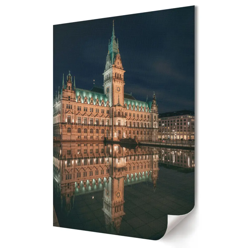 Poster decorativ Primăria din Hamburg noaptea