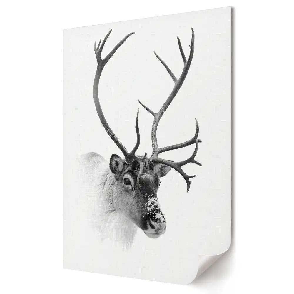 Tablou canvas cu grafică murală reprezentând reni într-o scenă de iarnă monocromatică