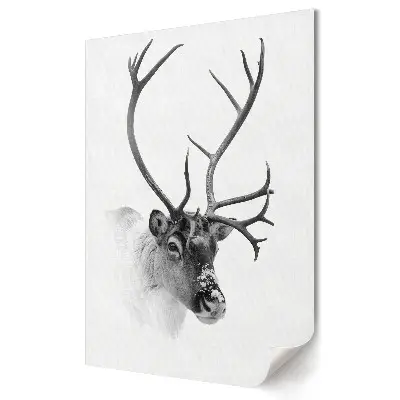 Tablou canvas cu grafică murală reprezentând reni într-o scenă de iarnă monocromatică