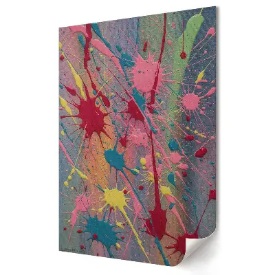 Tablou canvas cu grafică abstractă și pete colorate pe fundal gri