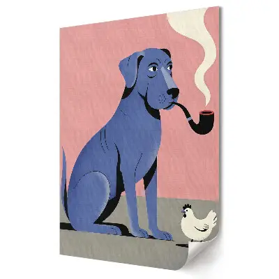 Tablou canvas Câine cu pipă și pui
