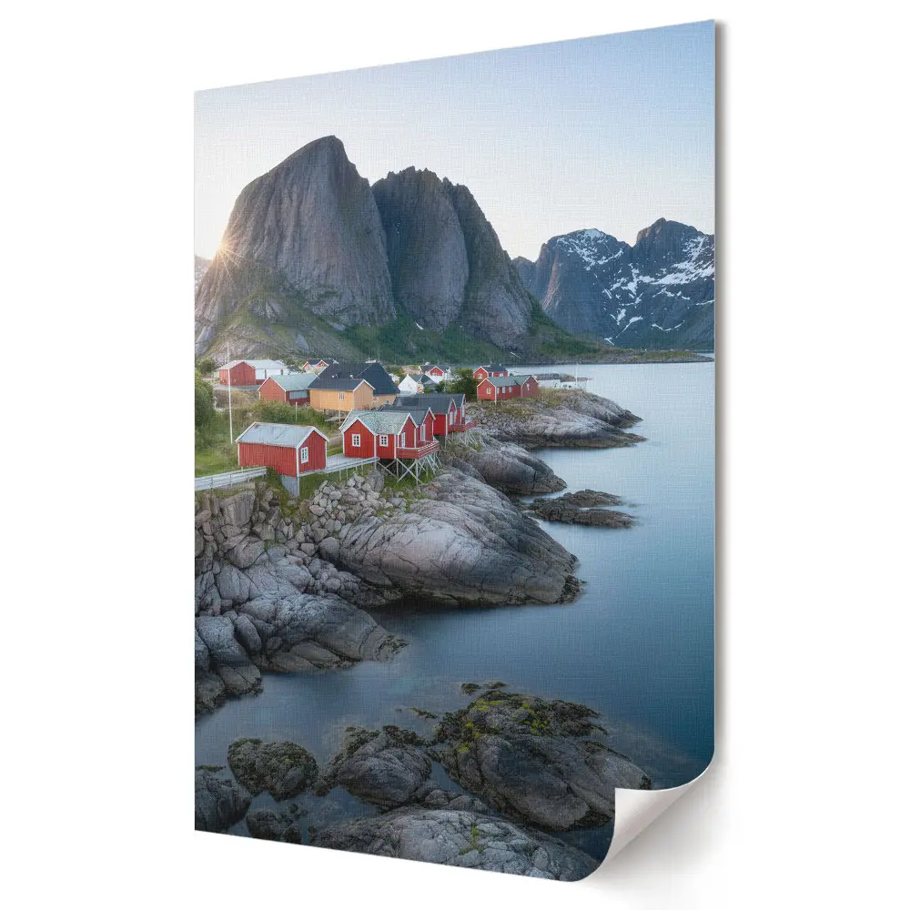 Poster decorativ cu căsuțe pitorești pe fiordul norvegian