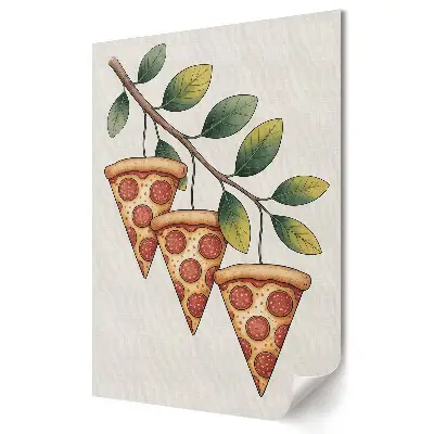 Tablou canvas grafică murală cu pizza pe ramura unui copac vesel