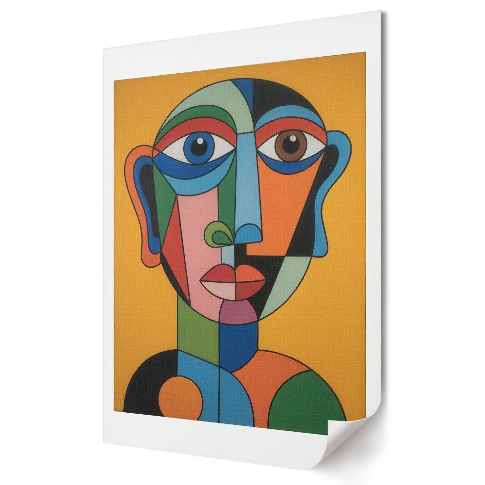 Poster de perete cu abstracție geometrică a feței colorate