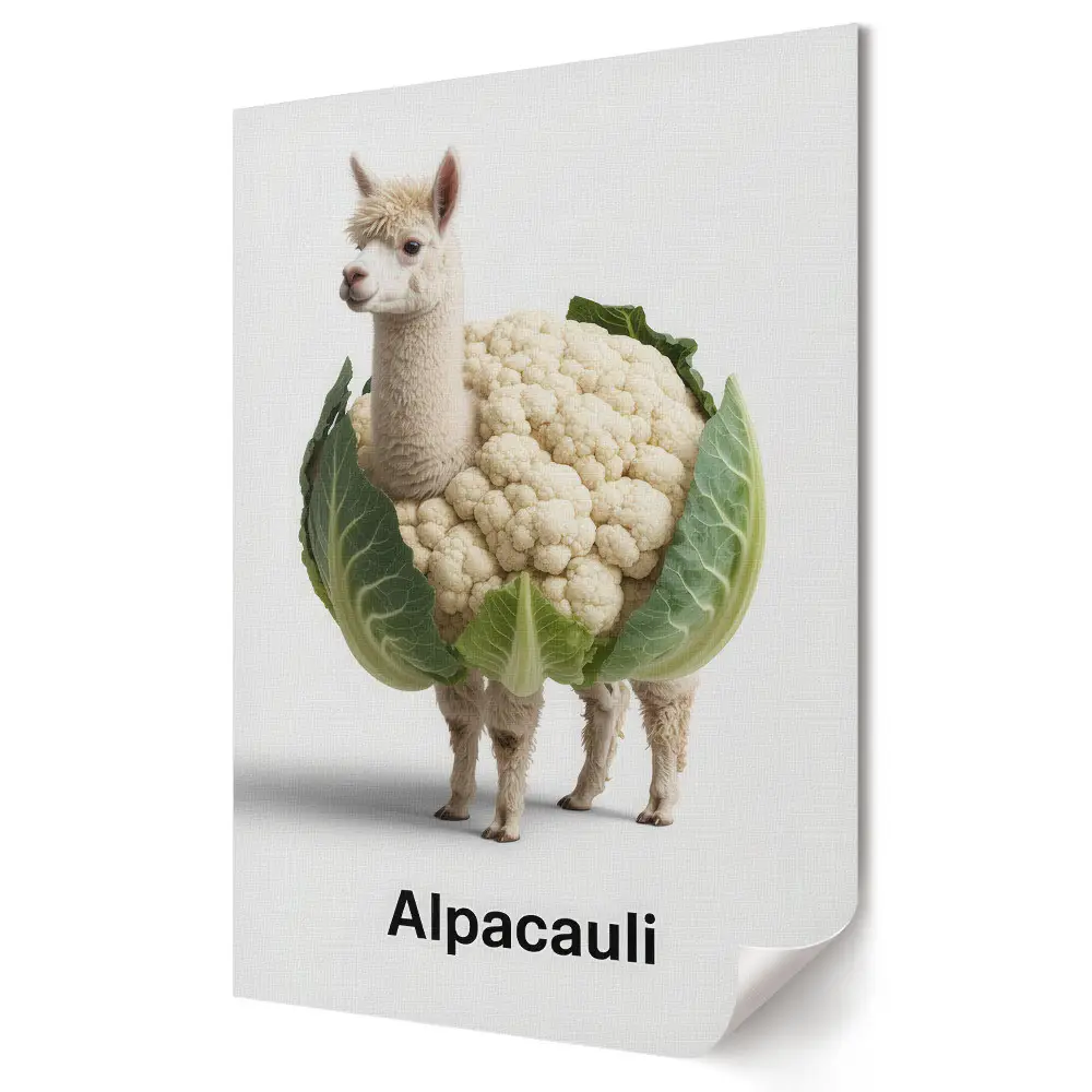 Poster de perete cu alpaca între varză și conopidă