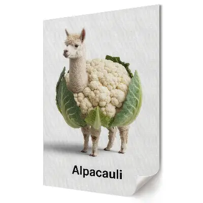 Poster de perete cu alpaca între varză și conopidă