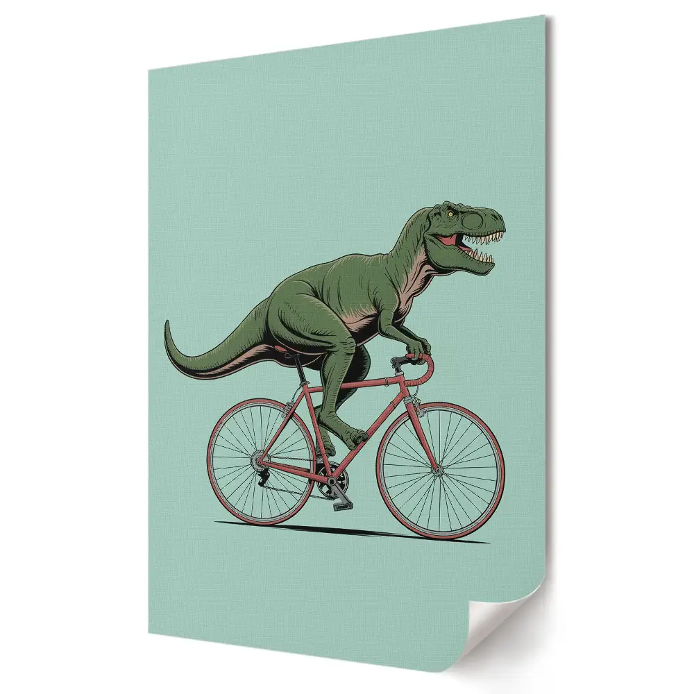 Poster de perete cu dinozaur pe bicicletă