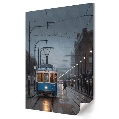 Tablou canvas cu peisaj urban de iarnă cu tramvai