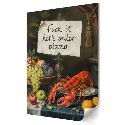 Tablou canvas cu grafică reprezentând creveți pe masă și pizza