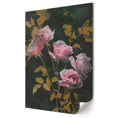 Tablou canvas cu trandafiri pe fundal cu frunze aurii