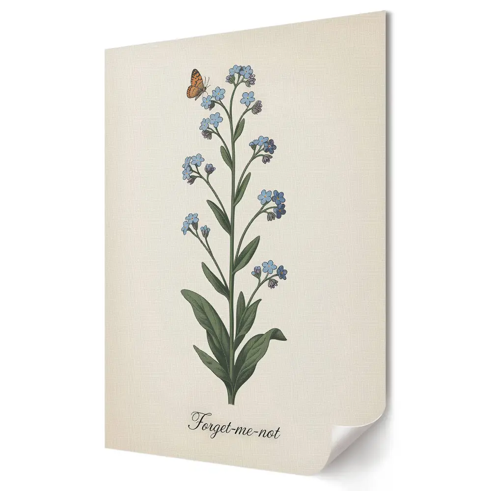 Tablou canvas cu grafică murală Flori ale uitării cu un fluture