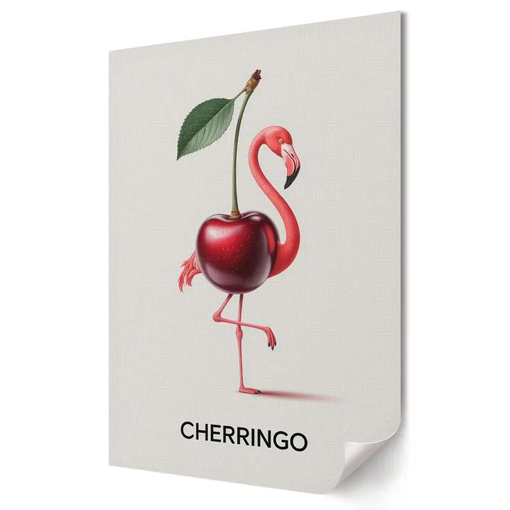 Poster de perete Flamingo cu o cireșă pe gât