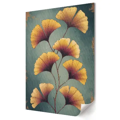 Poster decorativ cu frunze aurii pe fundal verde