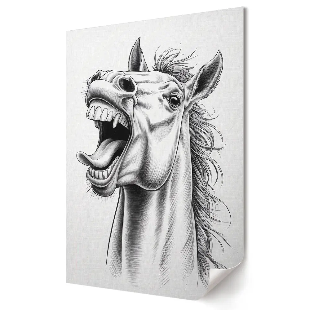 Poster decorativ cu portret de cal alb-negru