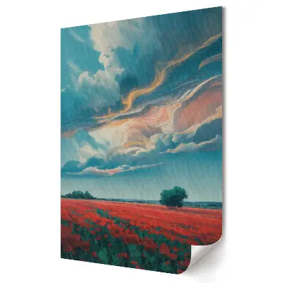 Tablou canvas cu peisaj floral sub cer colorat