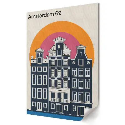 Tablou canvas cu grafică murală reprezentând casele retro din Amsterdam