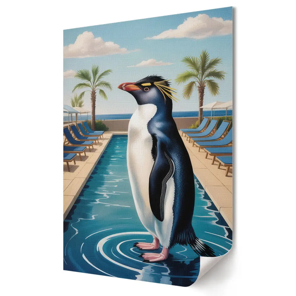 Poster decorativ cu pinguin într-un paradis tropical
