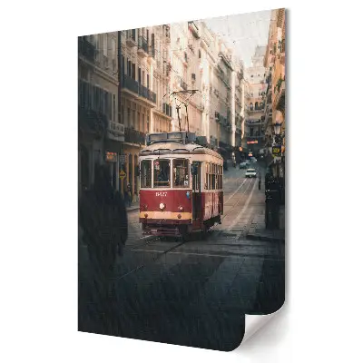 Poster decorativ cu tramvai în peisaj urban