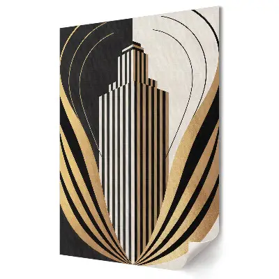 Tablou canvas cu grafică murală reprezentând linii aurii și arhitectura orașului