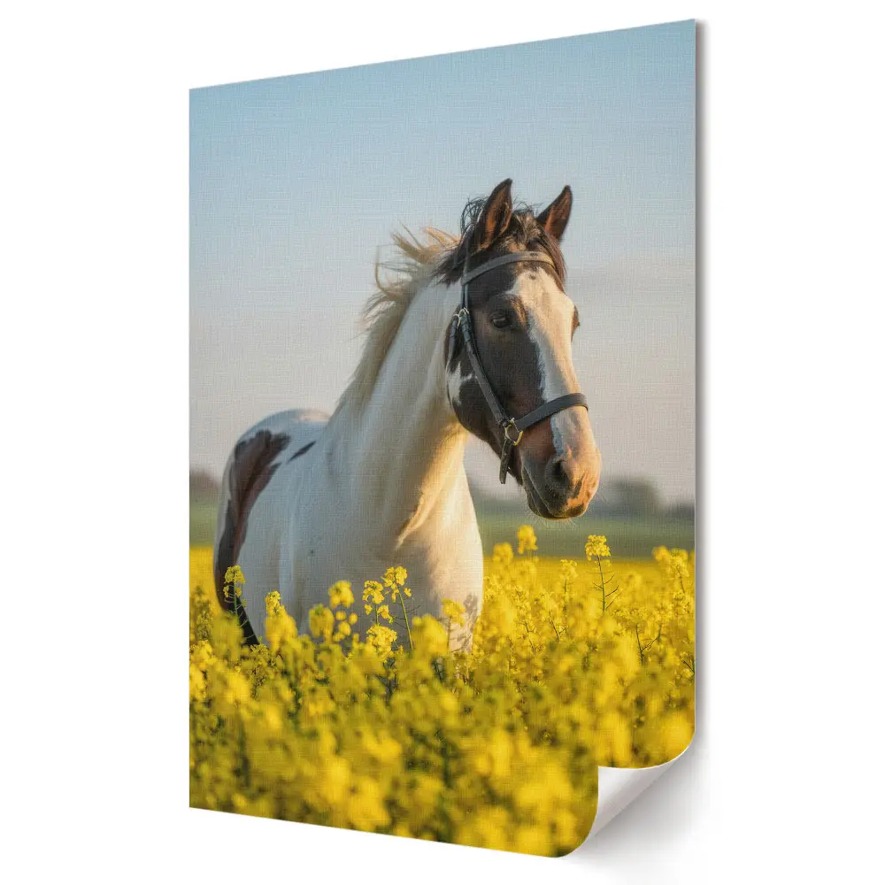 Tablou canvas cu cal în lan de rapiță