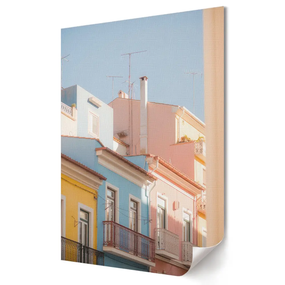 Poster decorativ cu case colorate într-un oraș însorit