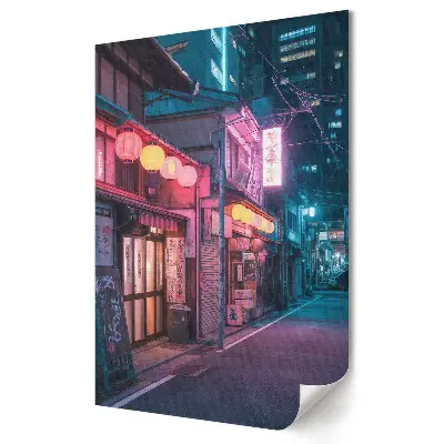 Tablou canvas cu grafică murală reprezentând străzile Japoniei luminate de neon pe timp de noapte