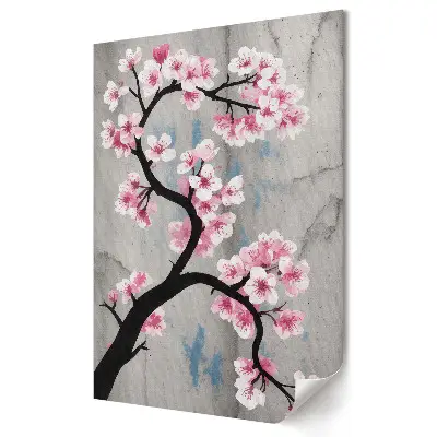 Tablou canvas cu grafică murală cu flori de cireș pe fundal gri
