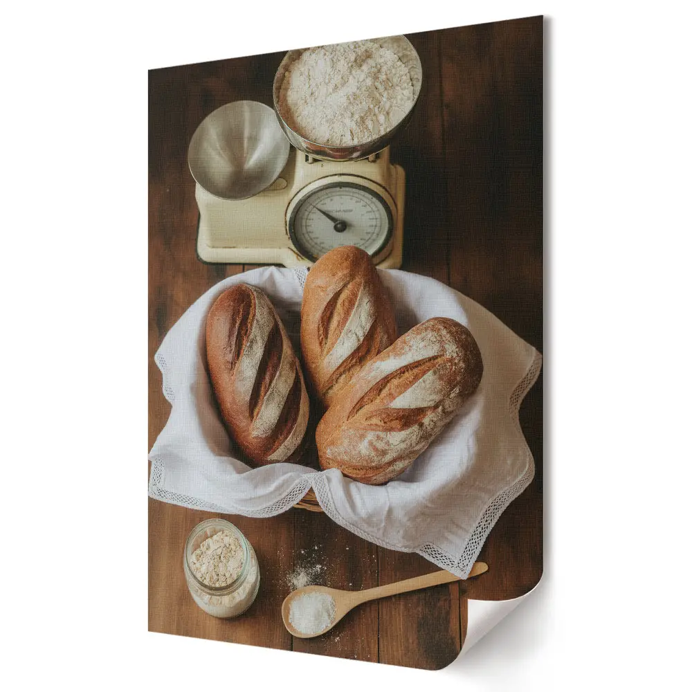 Tablou canvas cu pâine de casă și ingrediente de copt