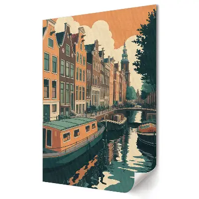 Poster decorativ cu canalele din Amsterdam la apus