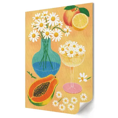 Poster decorativ cu flori și fructe în tonuri pastelate