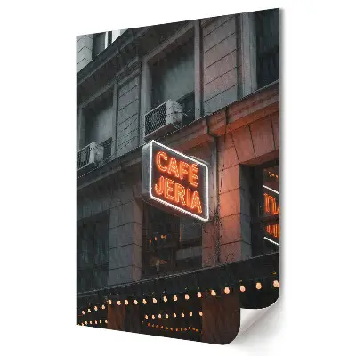 Poster decorativ cu cafenea stradală și reclame luminoase neon