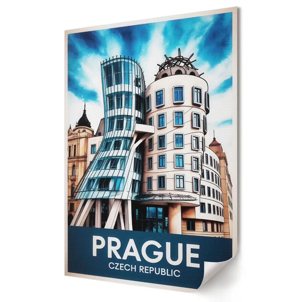 Poster decorativ cu arhitectură modernă din Praga în culori
