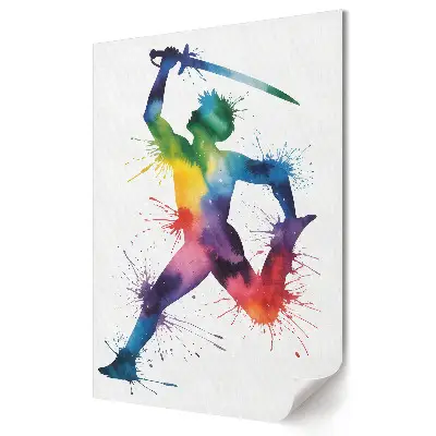 Tablou canvas cu grafică murală reprezentând un războinic colorat în mișcare