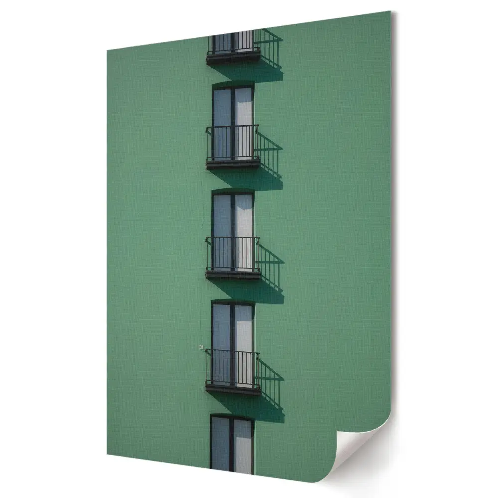 Poster de perete cu fațadă verde și balcoane verticale