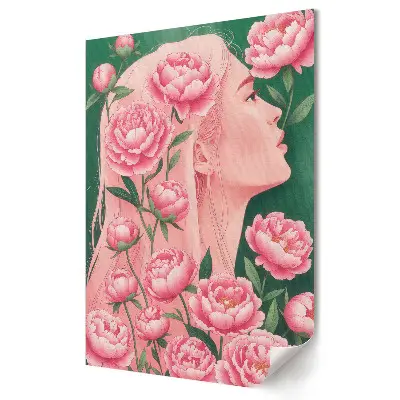 Tablou canvas Femeie printre bujori roz