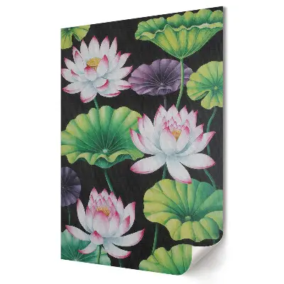 Poster de perete cu flori de lotus pe fundal negru