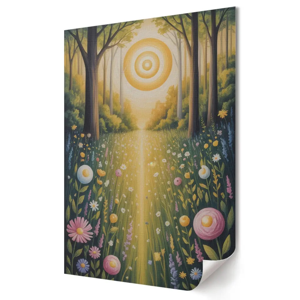 Poster decorativ O potecă aurie printre flori și copaci