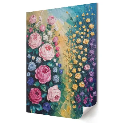 Tablou canvas cu grafică murală paradis floral în culori intense