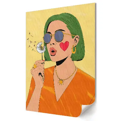 Poster decorativ Fată cu părul verde și o păpădie