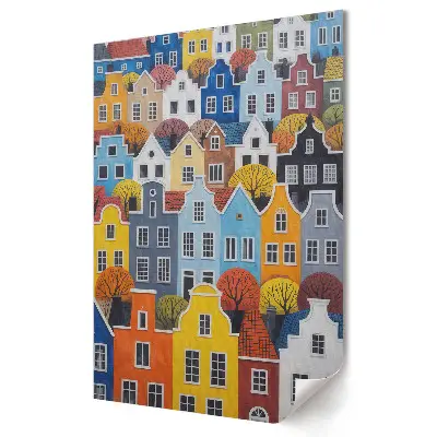 Poster decorativ cu case colorate într-un peisaj urban