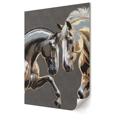 Tablou canvas cu grafică murală reprezentând doi cai în oglindă