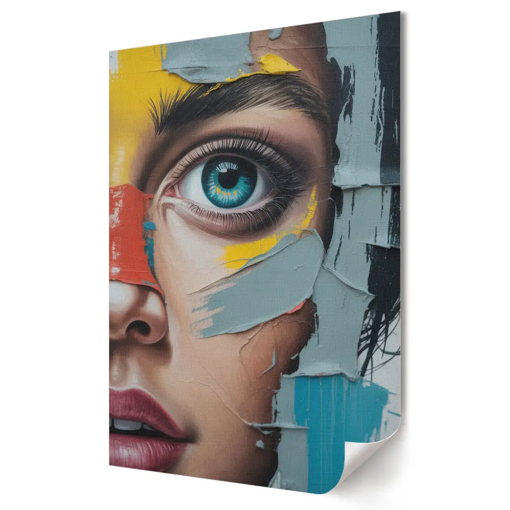 Tablou canvas cu grafică murală ochi expresivi plini de emoție și culoare