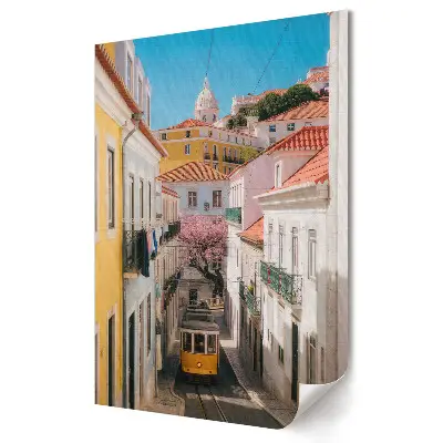 Tablou canvas cu grafică reprezentând străzile colorate din Lisabona cu tramvai