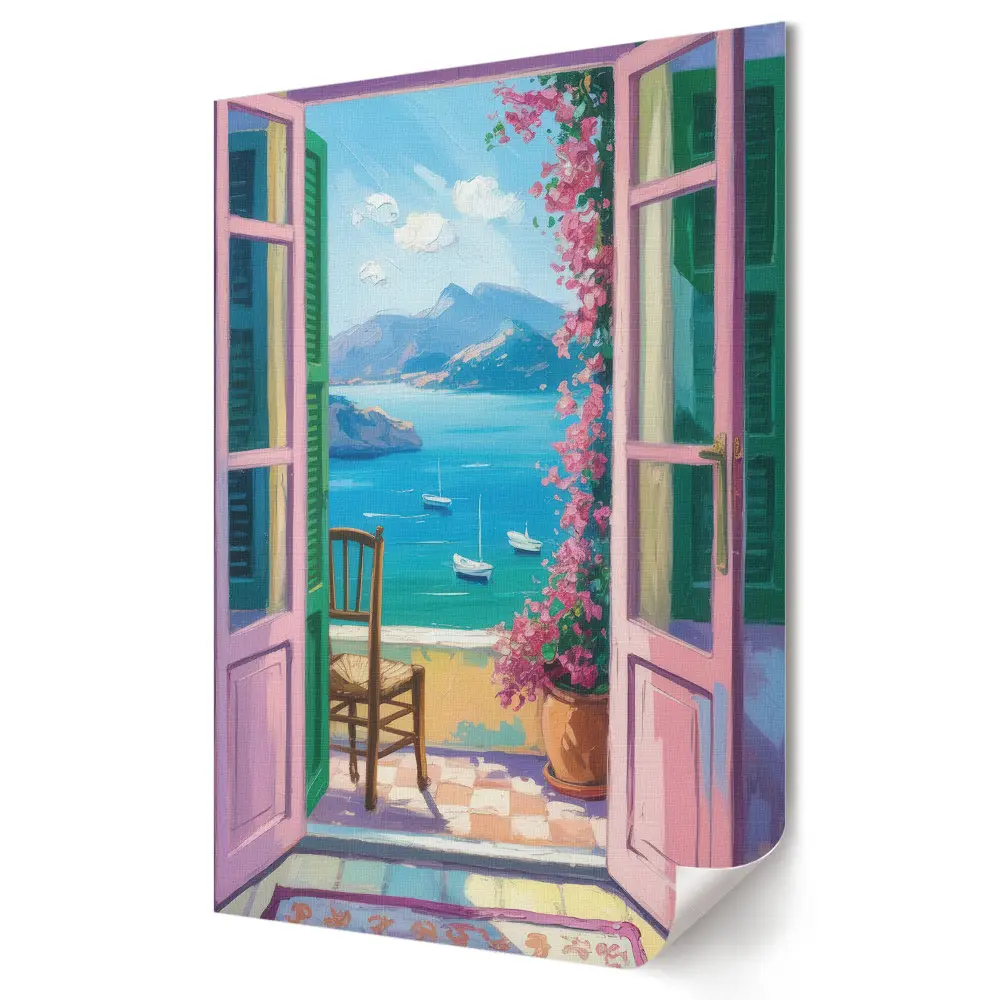 Tablou canvas cu vedere la mare și flori
