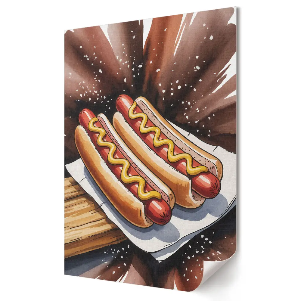 Tablou canvas cu grafică murală reprezentând un hot dog cu muștar
