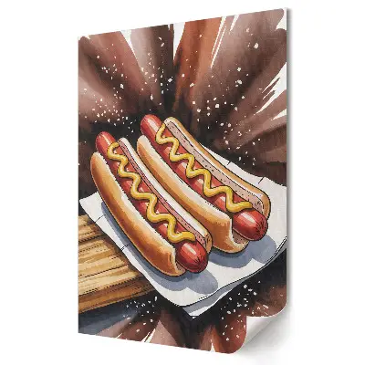 Tablou canvas cu grafică murală reprezentând un hot dog cu muștar